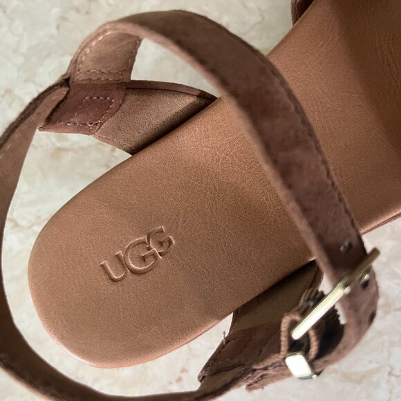 UGG Sz 8 Trisha Chestnut Suede Platform Sandal Jute Sole - Picture 11 of 11